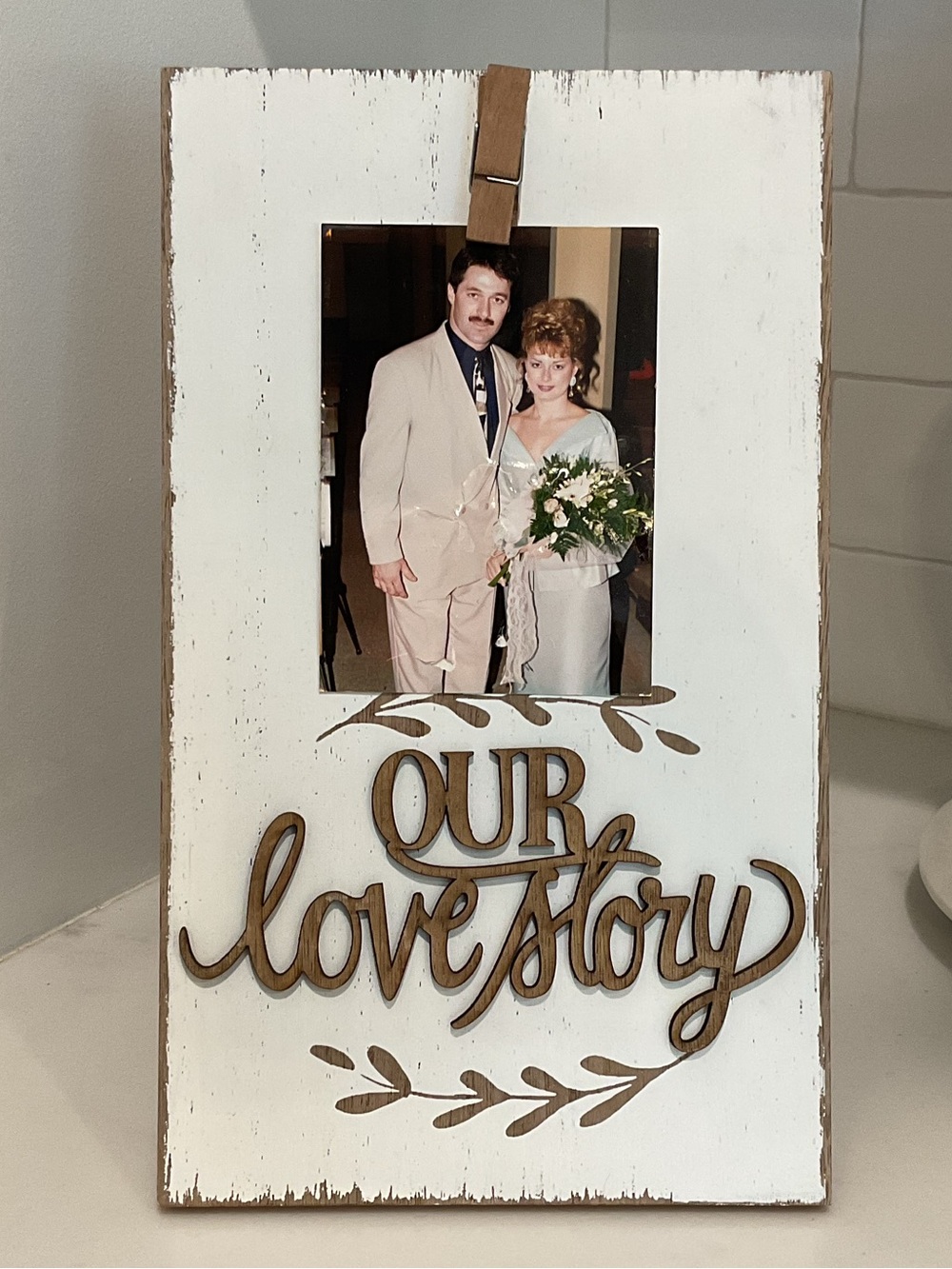 🔴Our Love Story White & Brown Wooden Photo Frame - Rustic Home Accent🔴